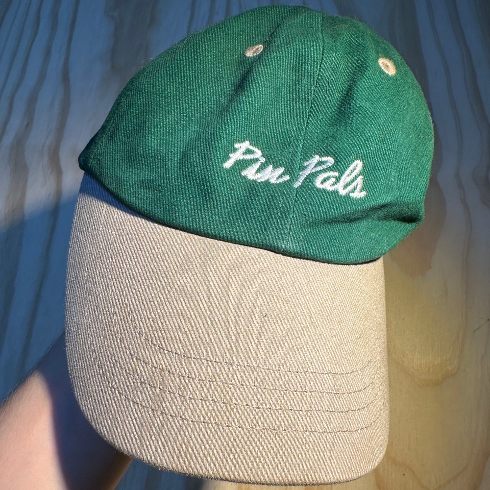 Beechfield Pin Pals Embroidered Dad Hat Green Beige Adjustable Strapback Cap